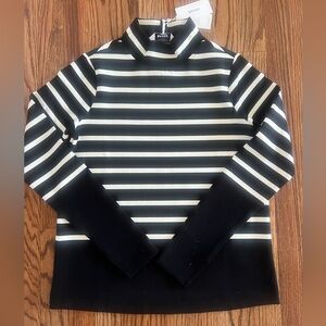 SPANX AirEssentials Mock Neck Pullover XS Black White Stripe